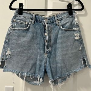 Agolde high rise distressed denim shorts